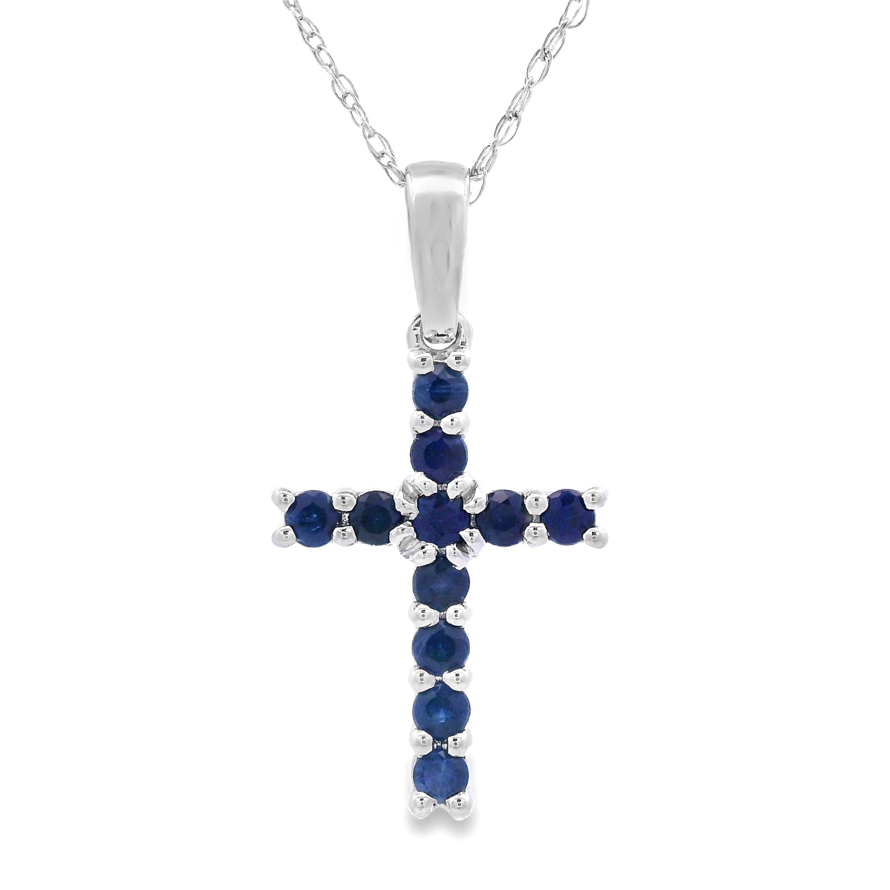 .29ct Sapphire Cross Religious Pendant 14KT White Gold