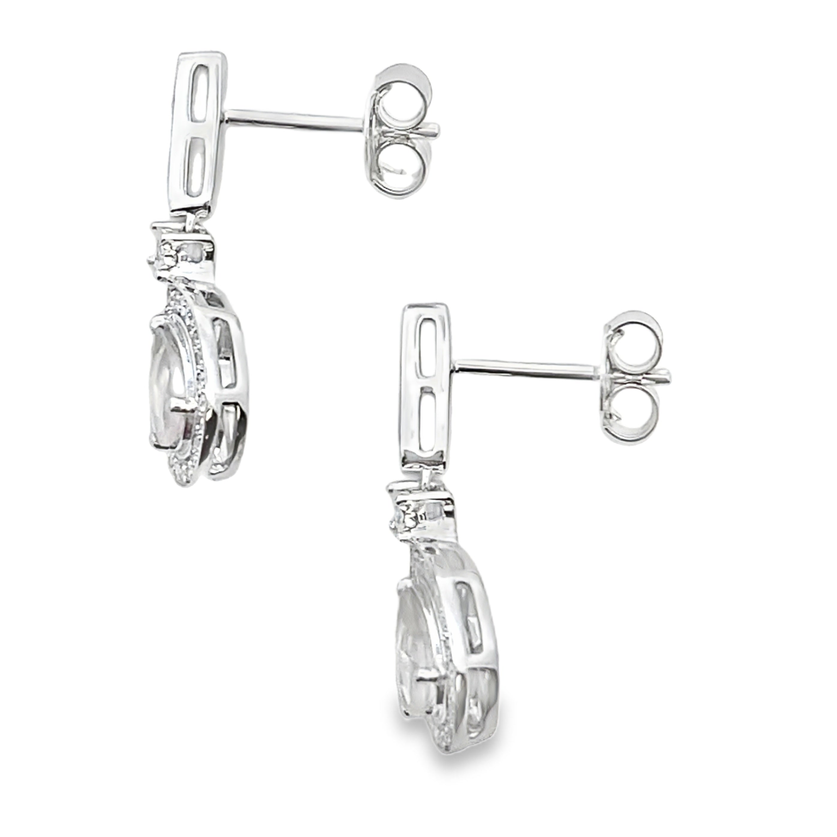 Rose Quartz Diamond Dangle Earrings 10KT White Gold
