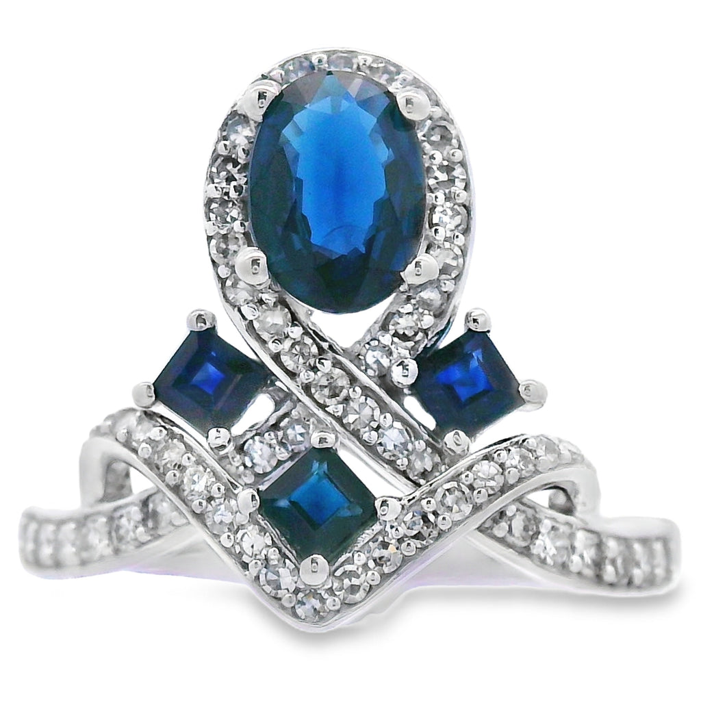 Natural 1.48ct Sapphire Diamond Ring 10KT White Gold