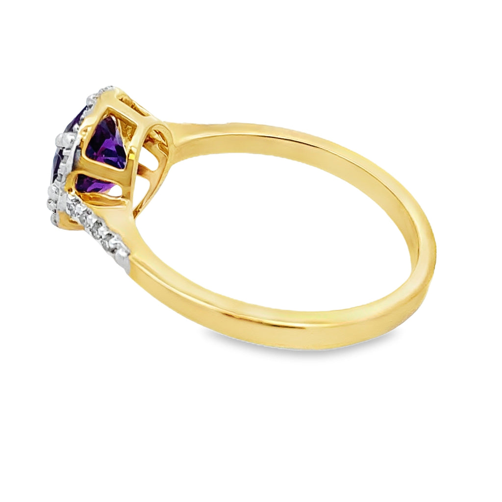 Natural 1.35ct Amethyst Diamond Ring 10KT Yellow Gold