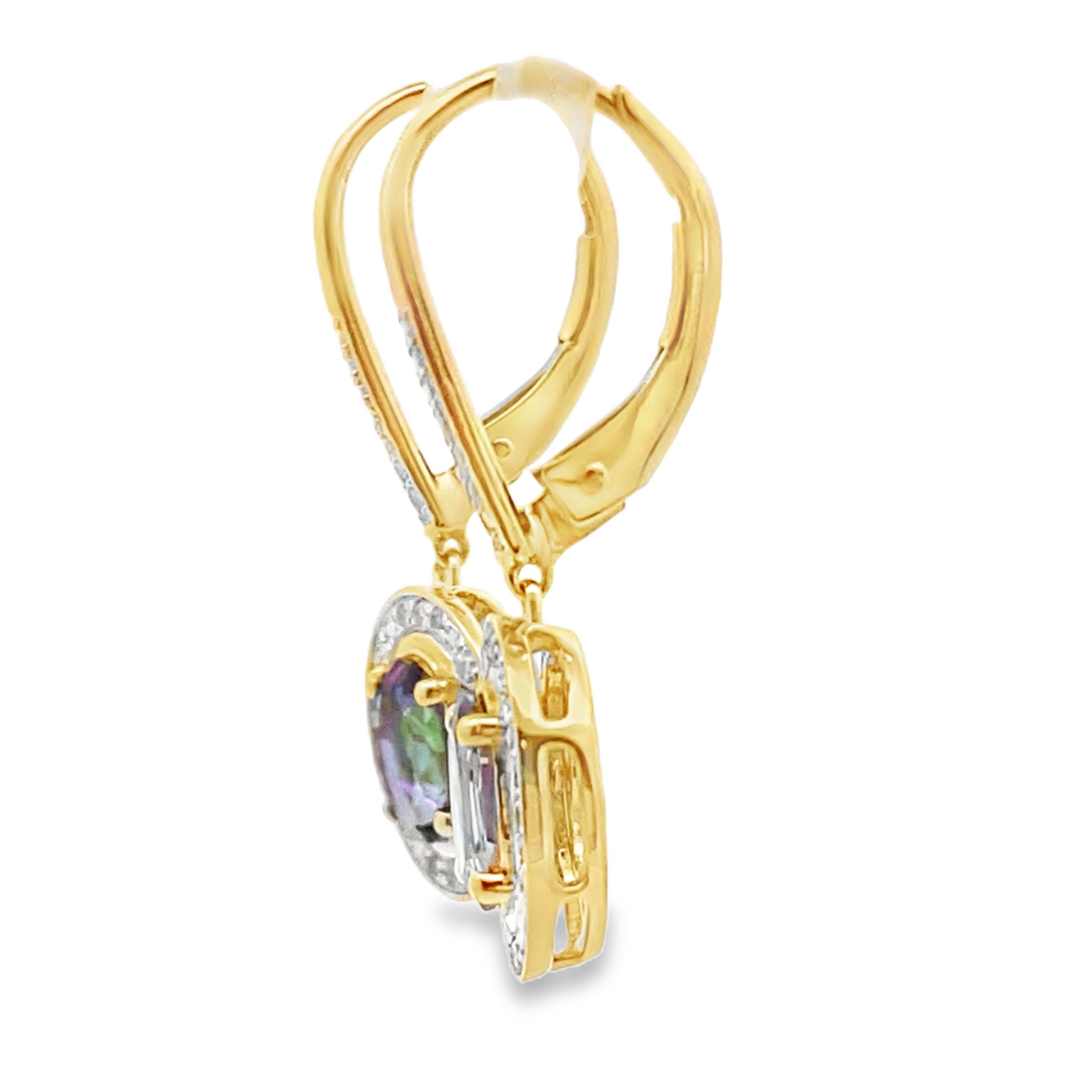 Mystic Fire Topaz Dangle Earrings 10KT Yellow Gold