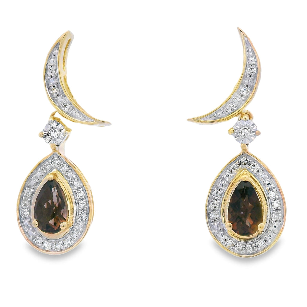 .47ct Quartz Diamond Dangle Earrings 10KT Yellow Gold