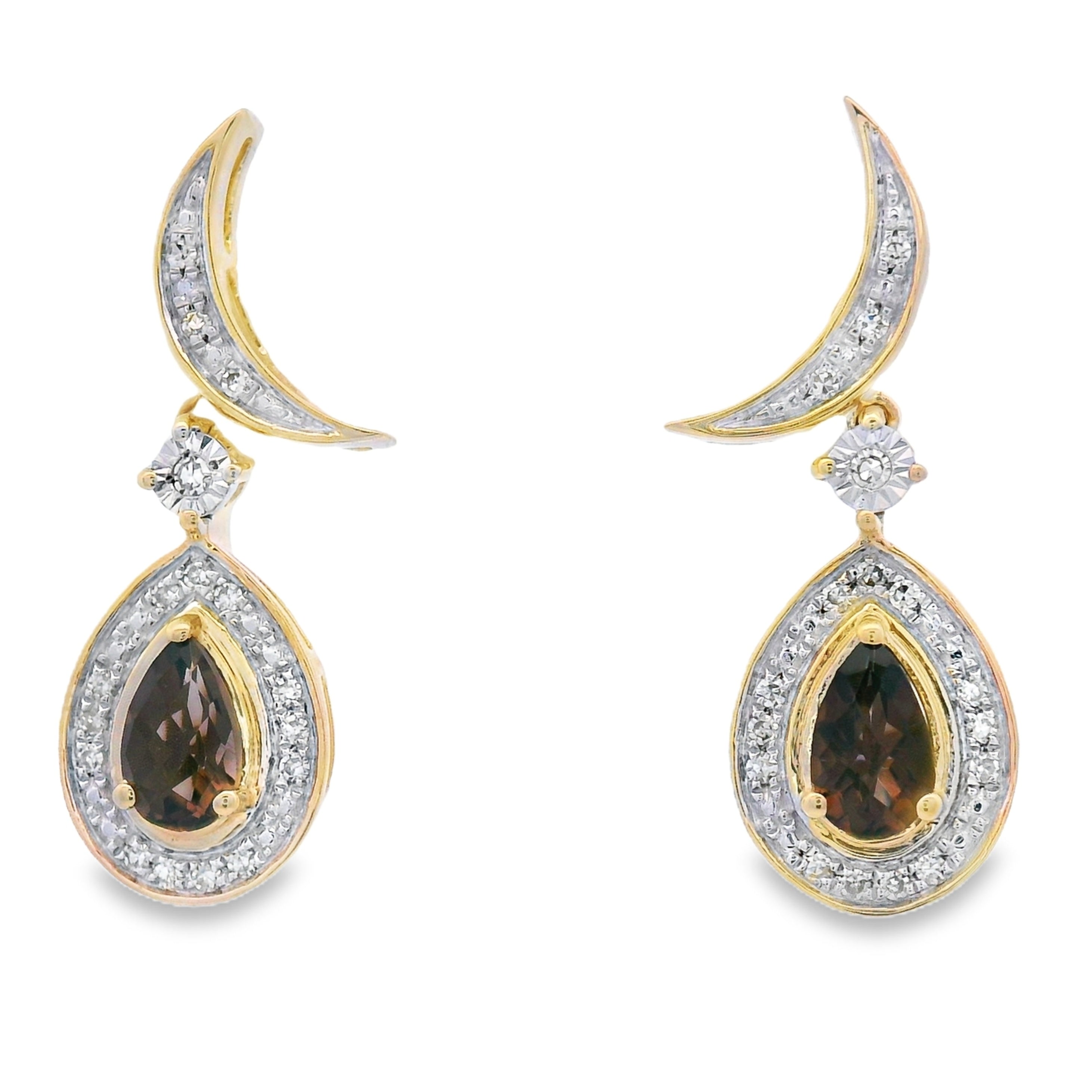.47ct Quartz Diamond Dangle Earrings 10KT Yellow Gold