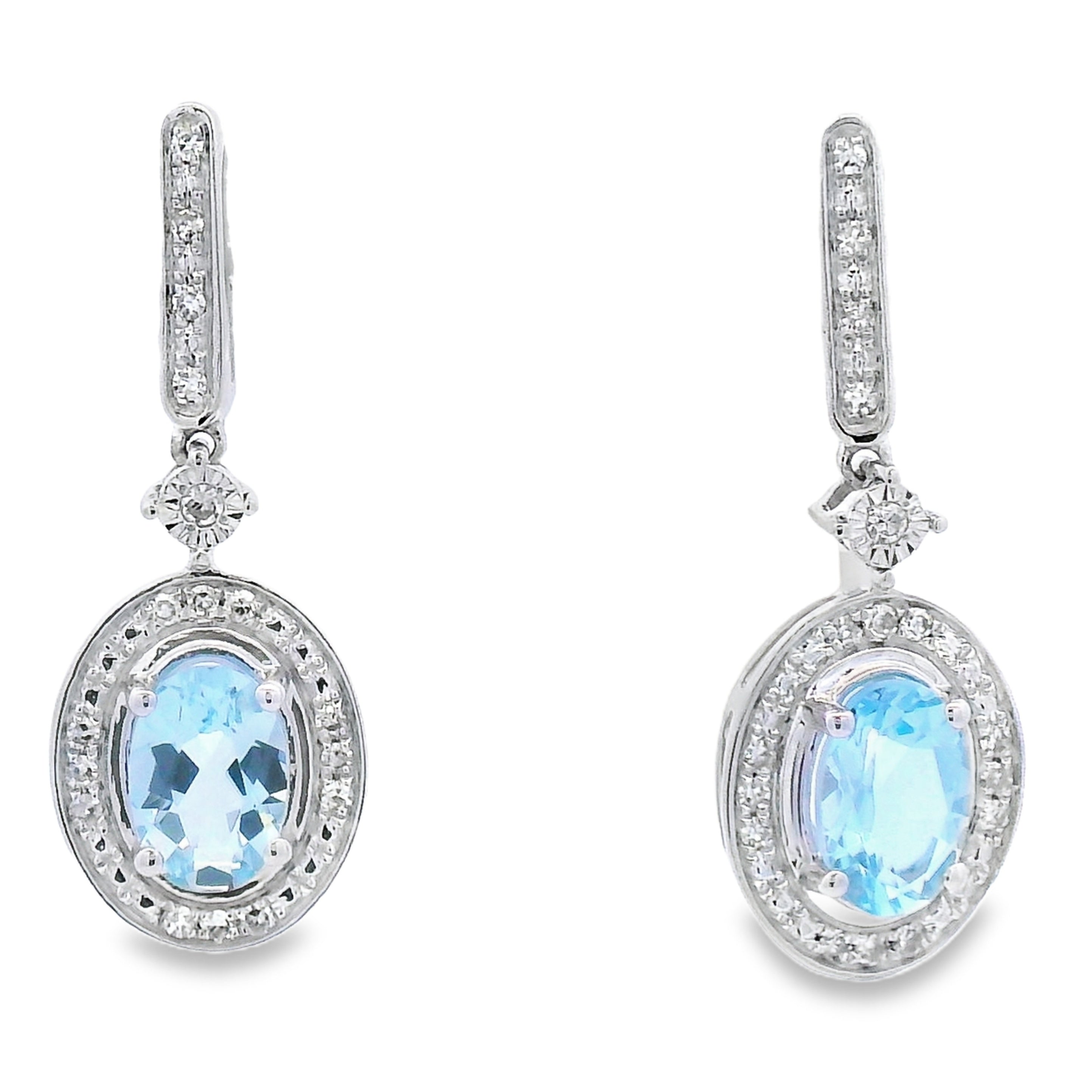 Aquamarine Diamond Dangle Earrings 10KT White Gold