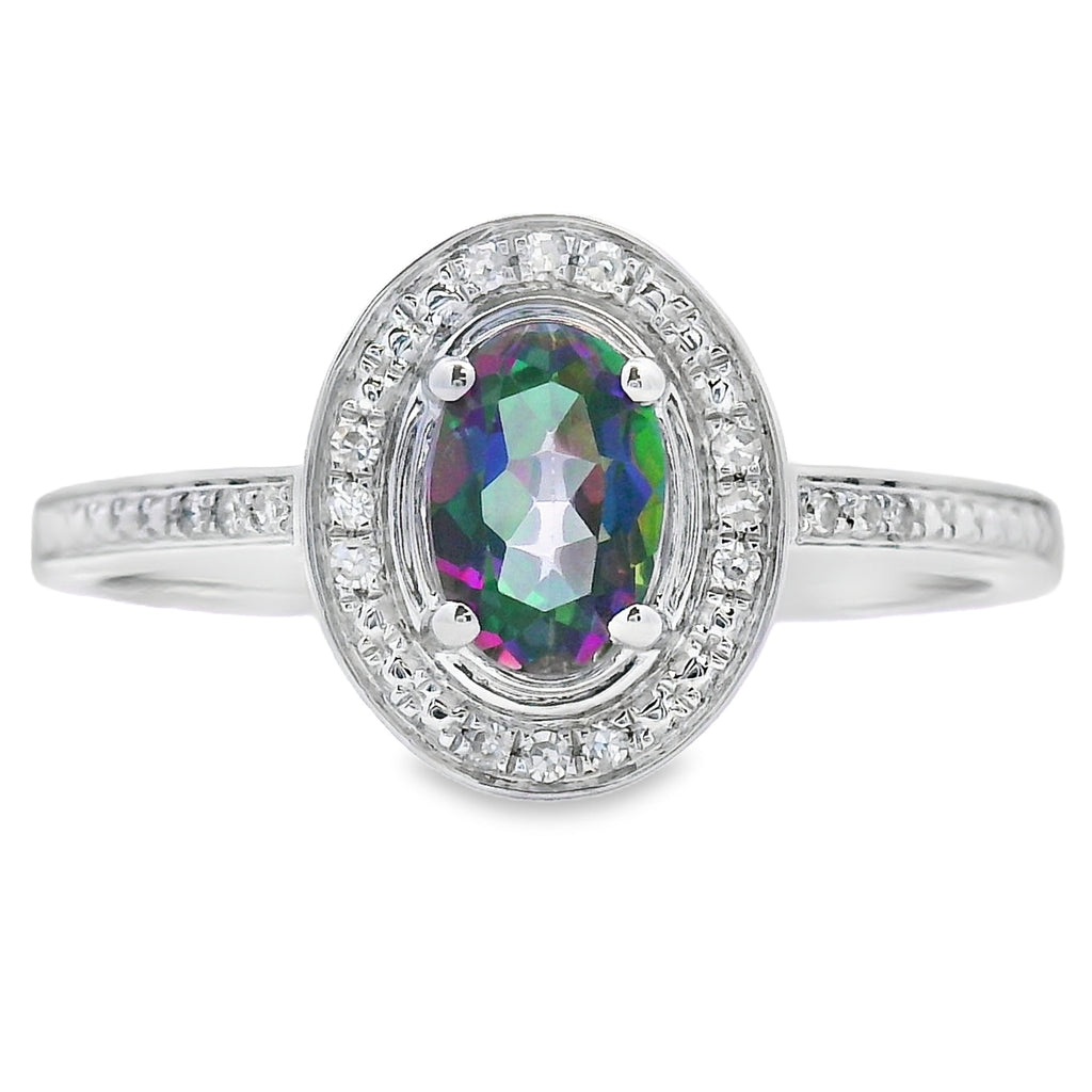 .61ct Mystic Fire Topaz Diamond Ring 10KT White Gold
