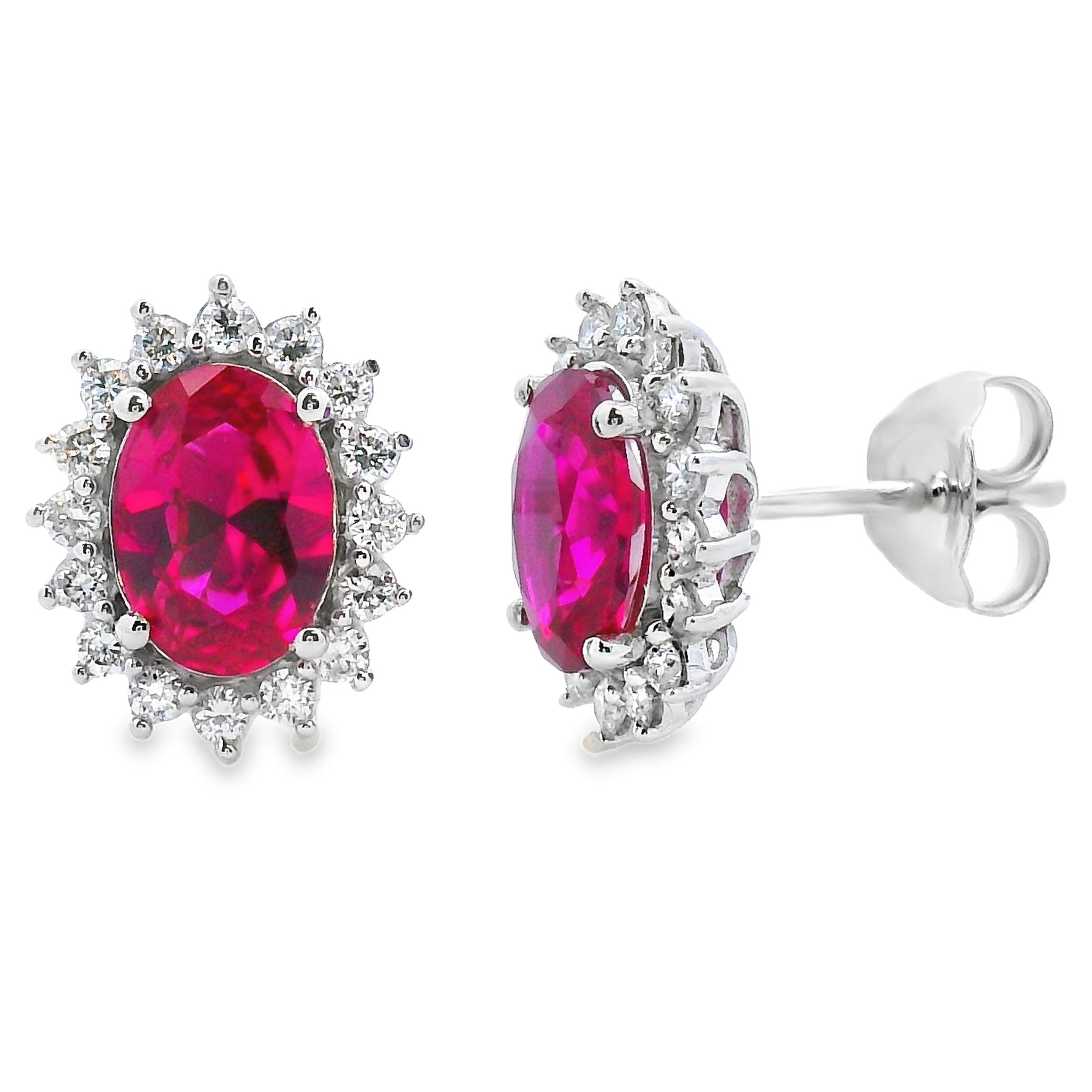 Created Ruby Lab Grown Diamond Earrings 14KT White Gold