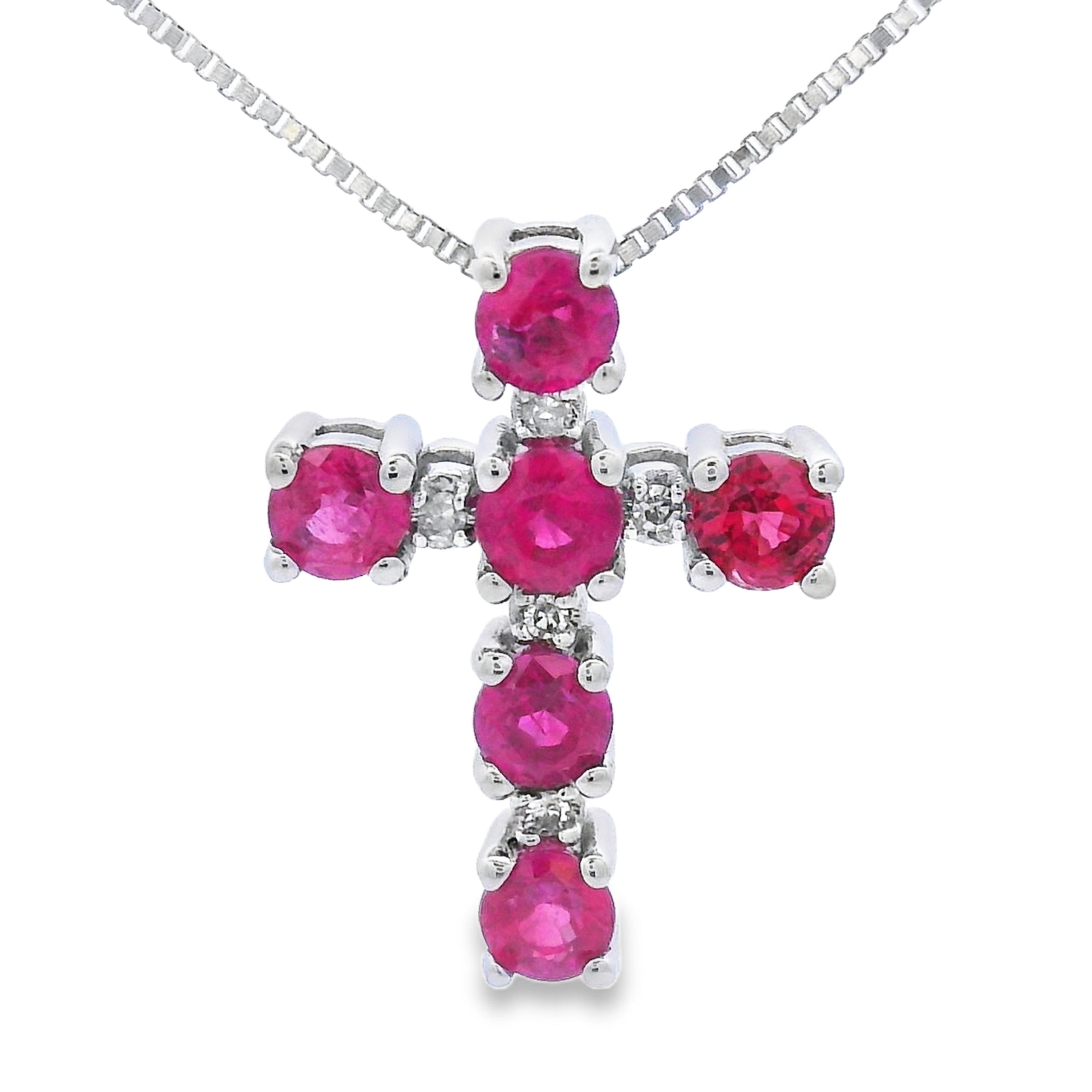 Ruby Diamond Cross Religious Pendant 10KT White Gold