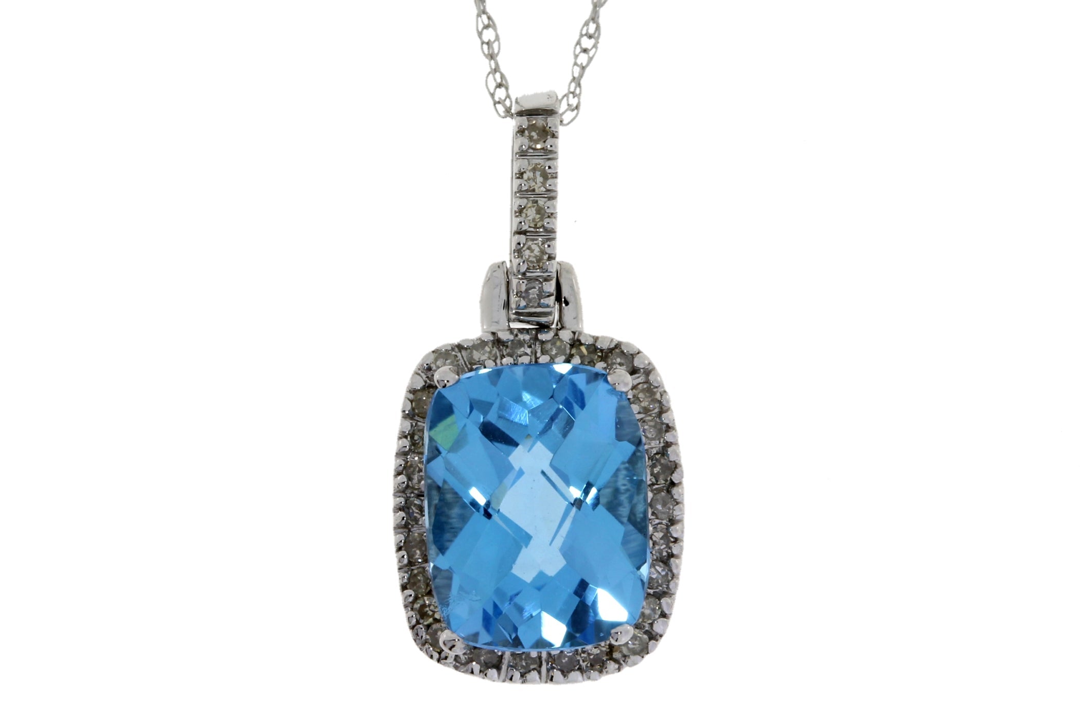 2.37ct Blue Topaz Diamond Pendant 10KT White Gold