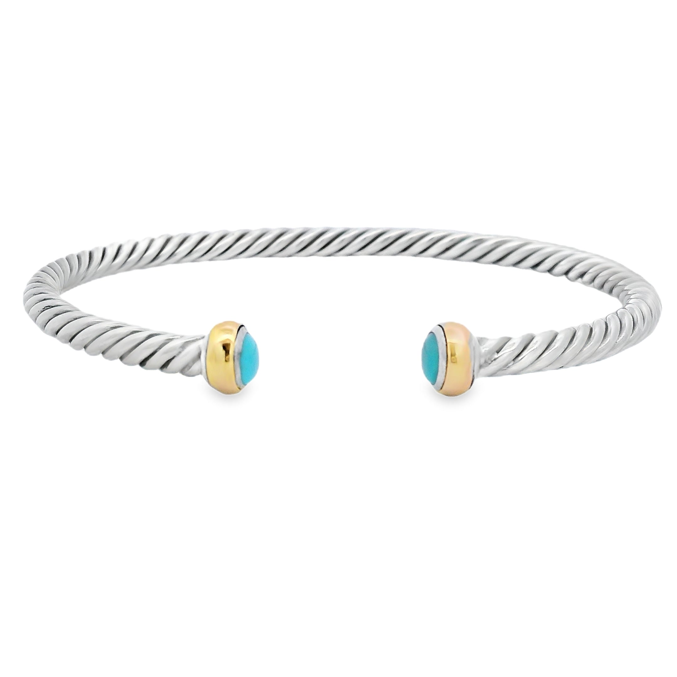 Turquoise Bangle Bracelet Sterling Silver 18KT Gold