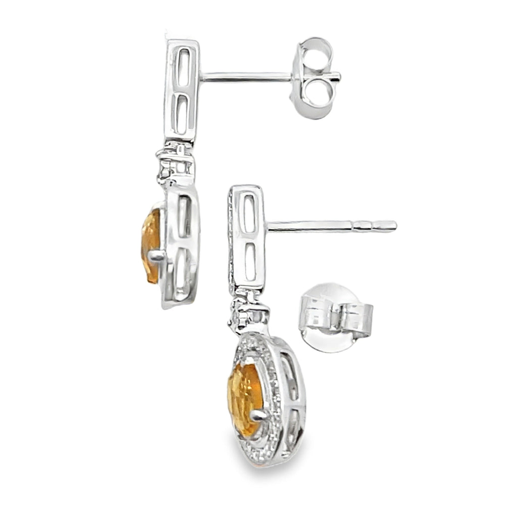 1.06ct Citrine Diamond Dangle Earrings 10KT White Gold