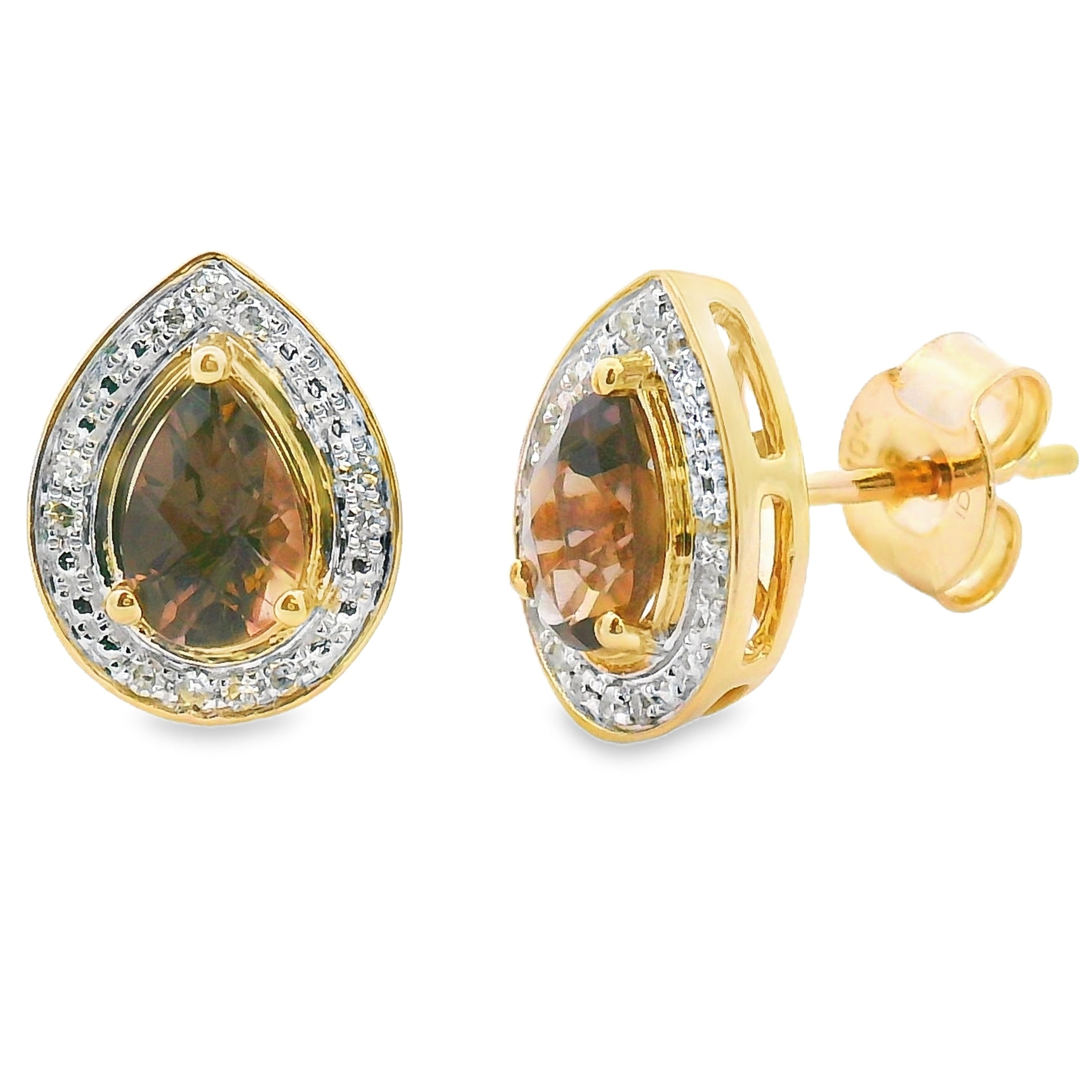 .87ct Quartz Diamond Dangle Earrings 10KT Yellow Gold