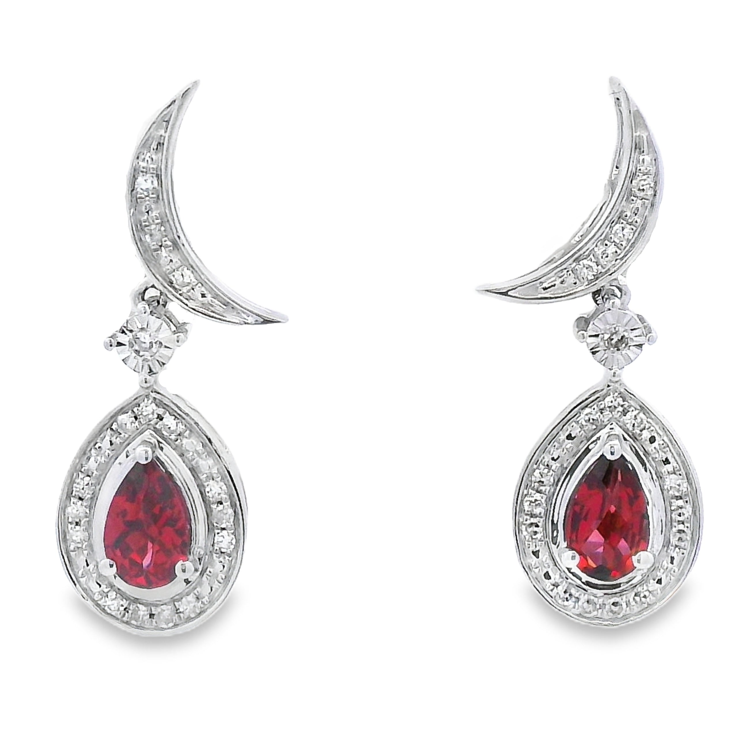 .62ct Garnet Diamond Dangle Earrings 10KT White Gold