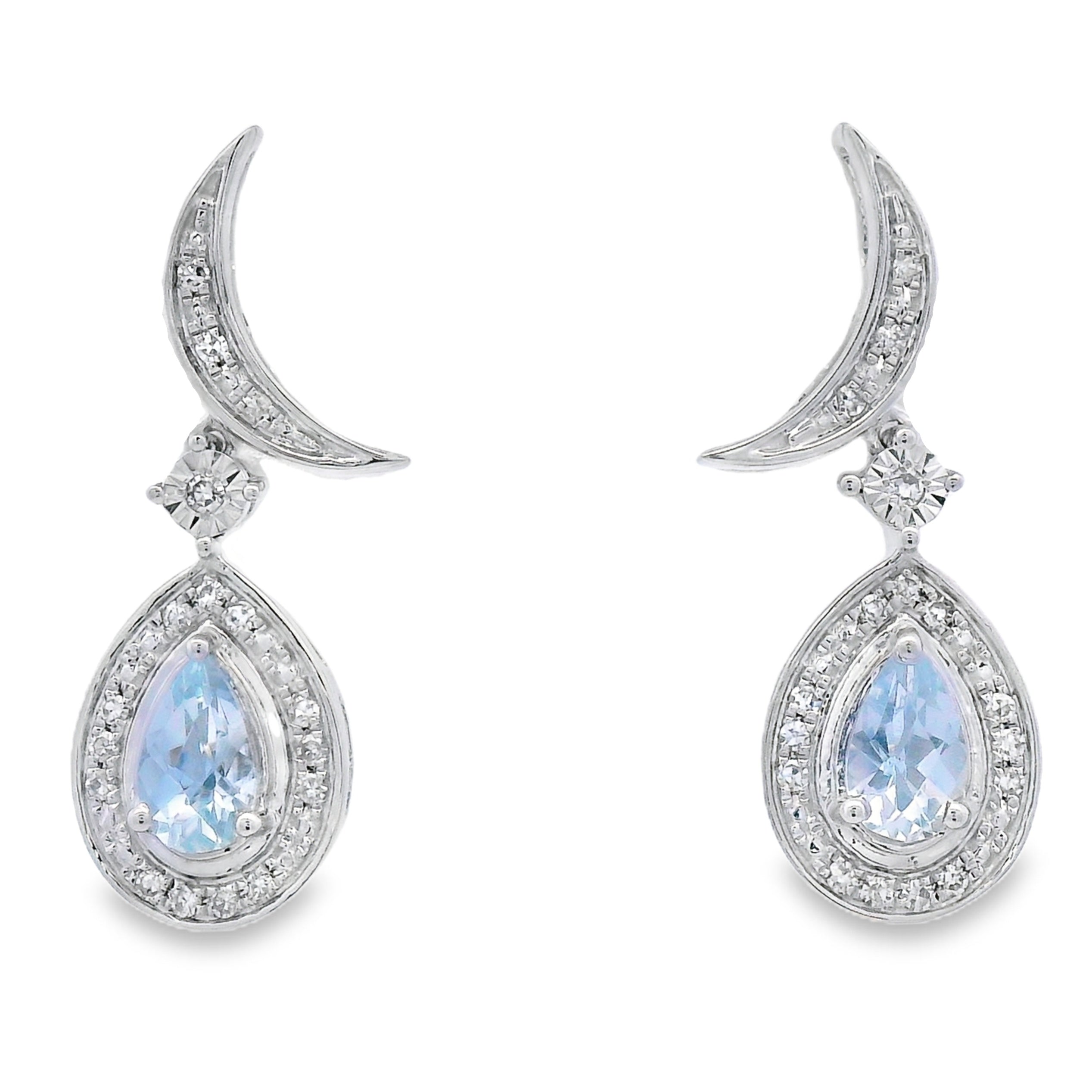 Aquamarine Diamond Dangle Earrings 10KT White Gold