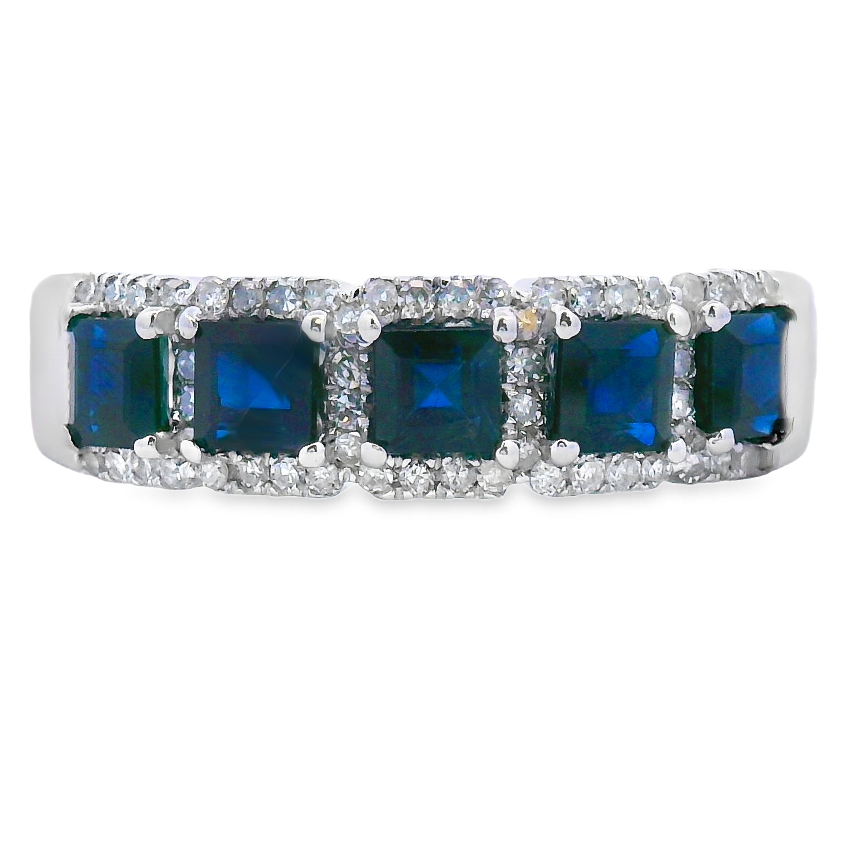 Sapphire Diamond Wedding Band Ring 10KT White Gold