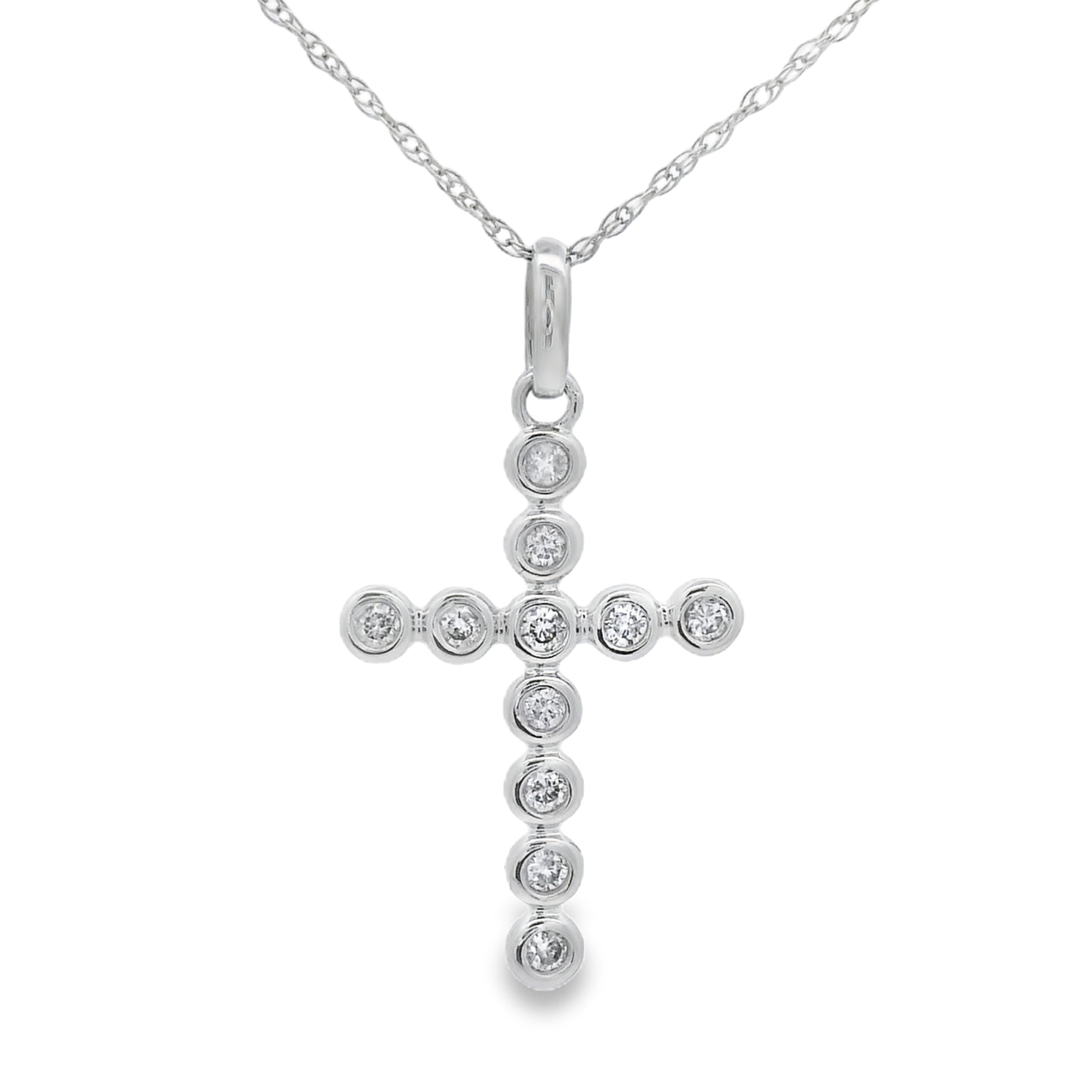 .15ct Diamond Cross Religious Pendant 14KT White Gold