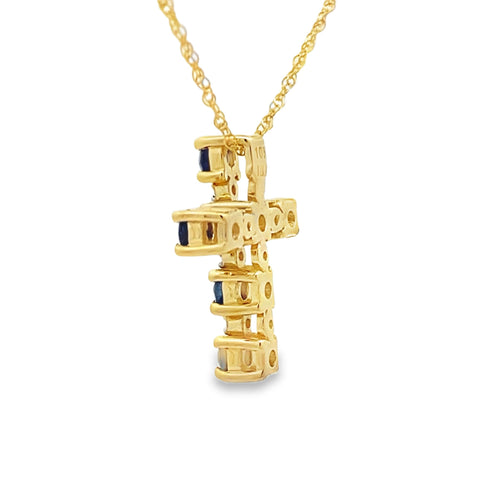 .32ct Sapphire Cross Religious Pendant 10KT Yellow Gold