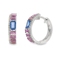 Multi Sapphire Diamond Hoop Earrings 14KT White Gold