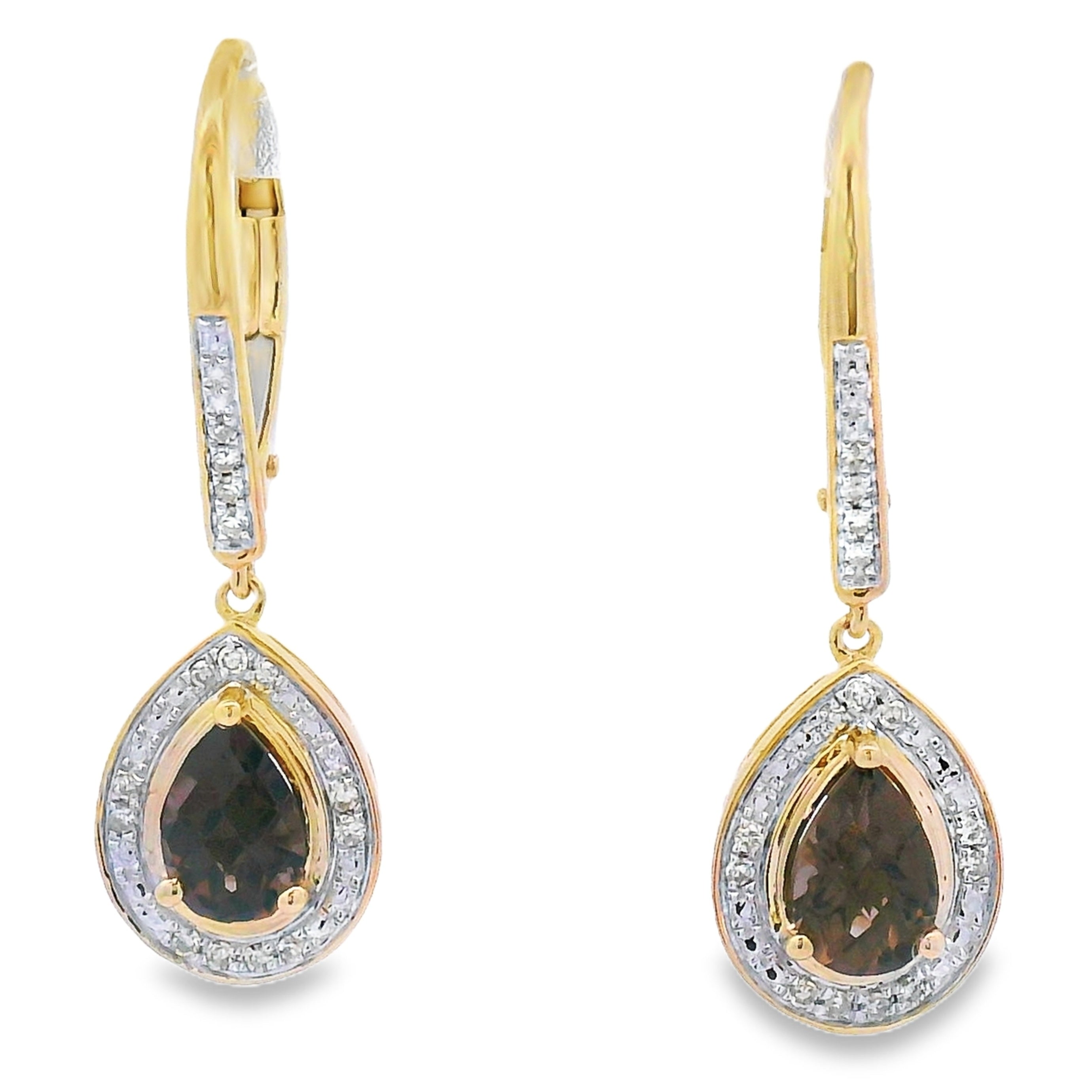 .87ct Quartz Diamond Dangle Earrings 10KT Yellow Gold