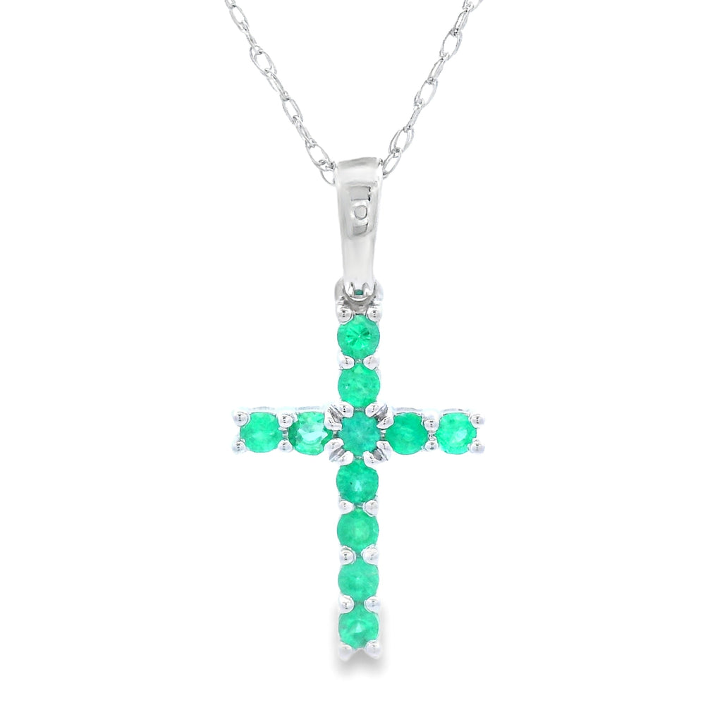 .20ct Emerald Cross Religious Pendant 14KT White Gold