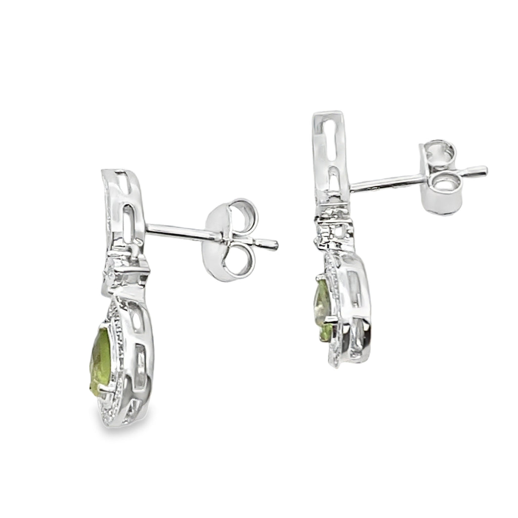 .52ct Peridot Diamond Dangle Earrings 10KT White Gold