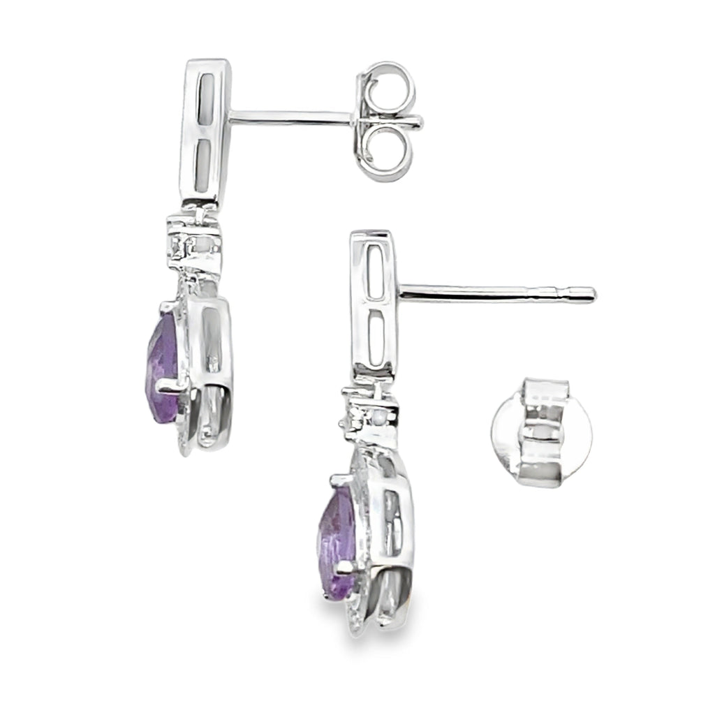 .88ct Amethyst Diamond Dangle Earrings 10KT White Gold
