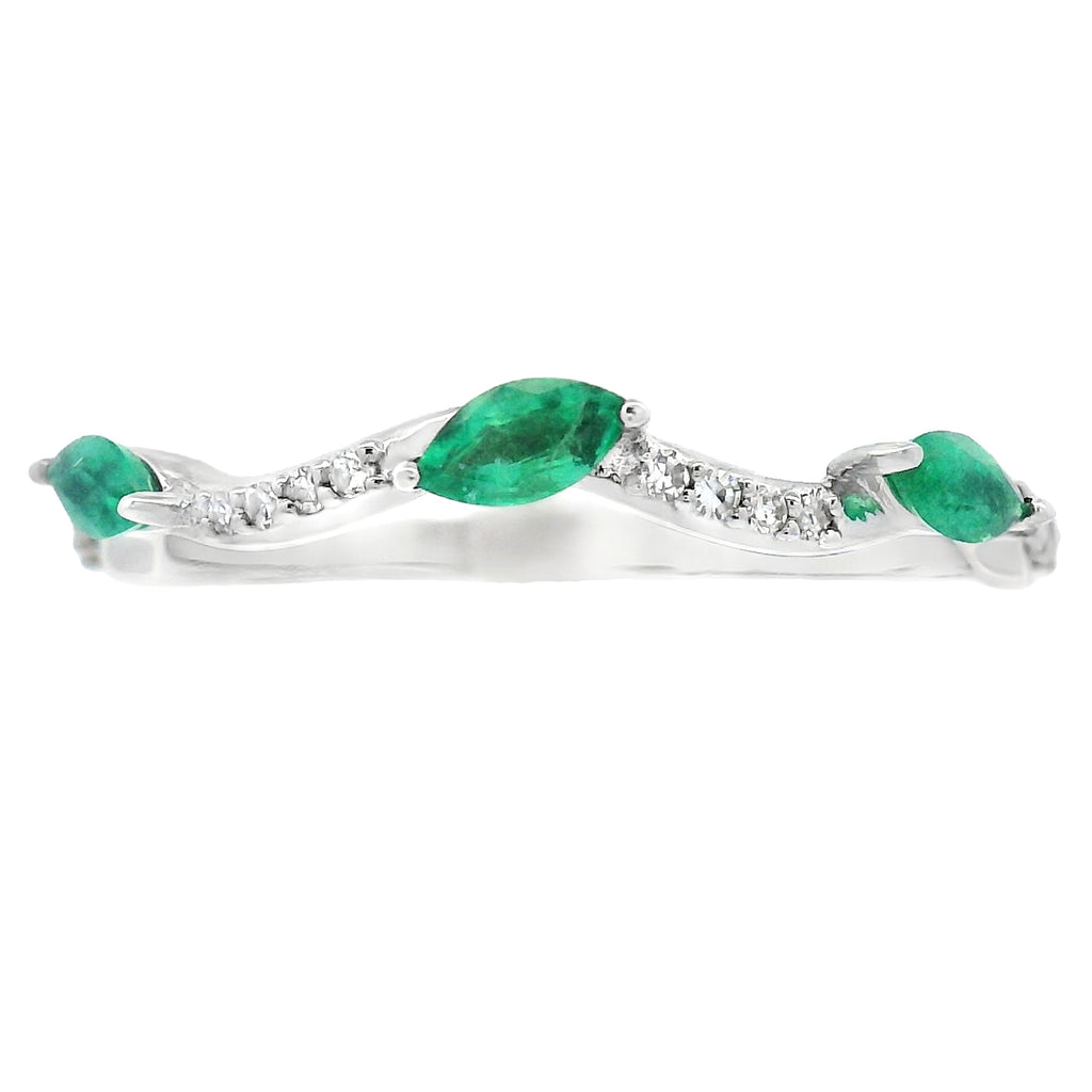 Emerald Diamond stackable band set 14KT White Gold
