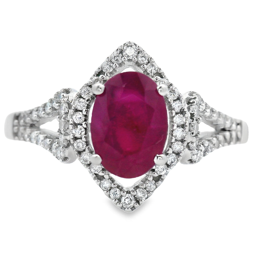 1.26ct Ruby Diamond Ring 14KT White Gold