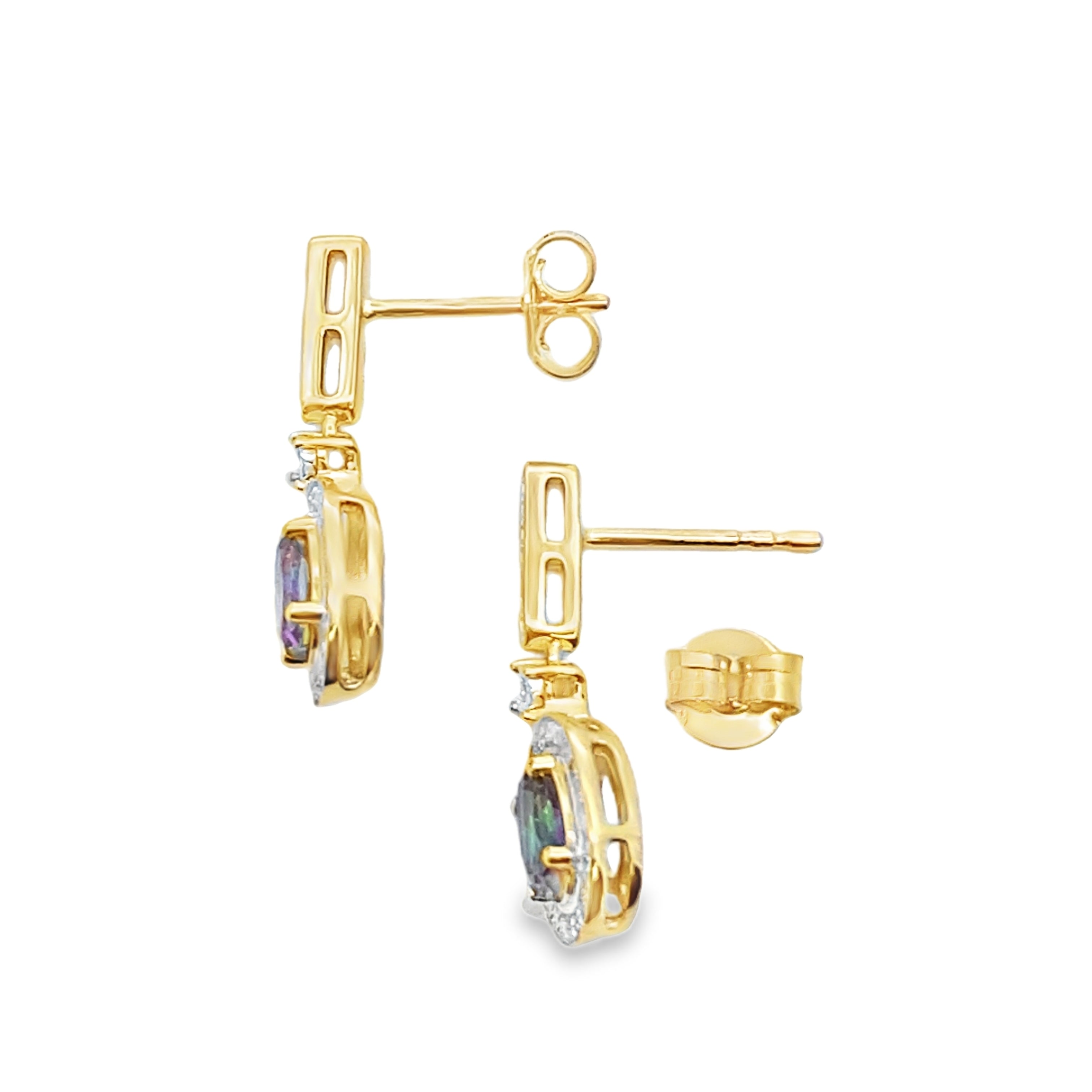 Mystic Fire Topaz Dangle Earrings 10KT Yellow Gold