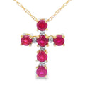 Ruby Diamond Cross Religious Pendant 10KT Yellow Gold