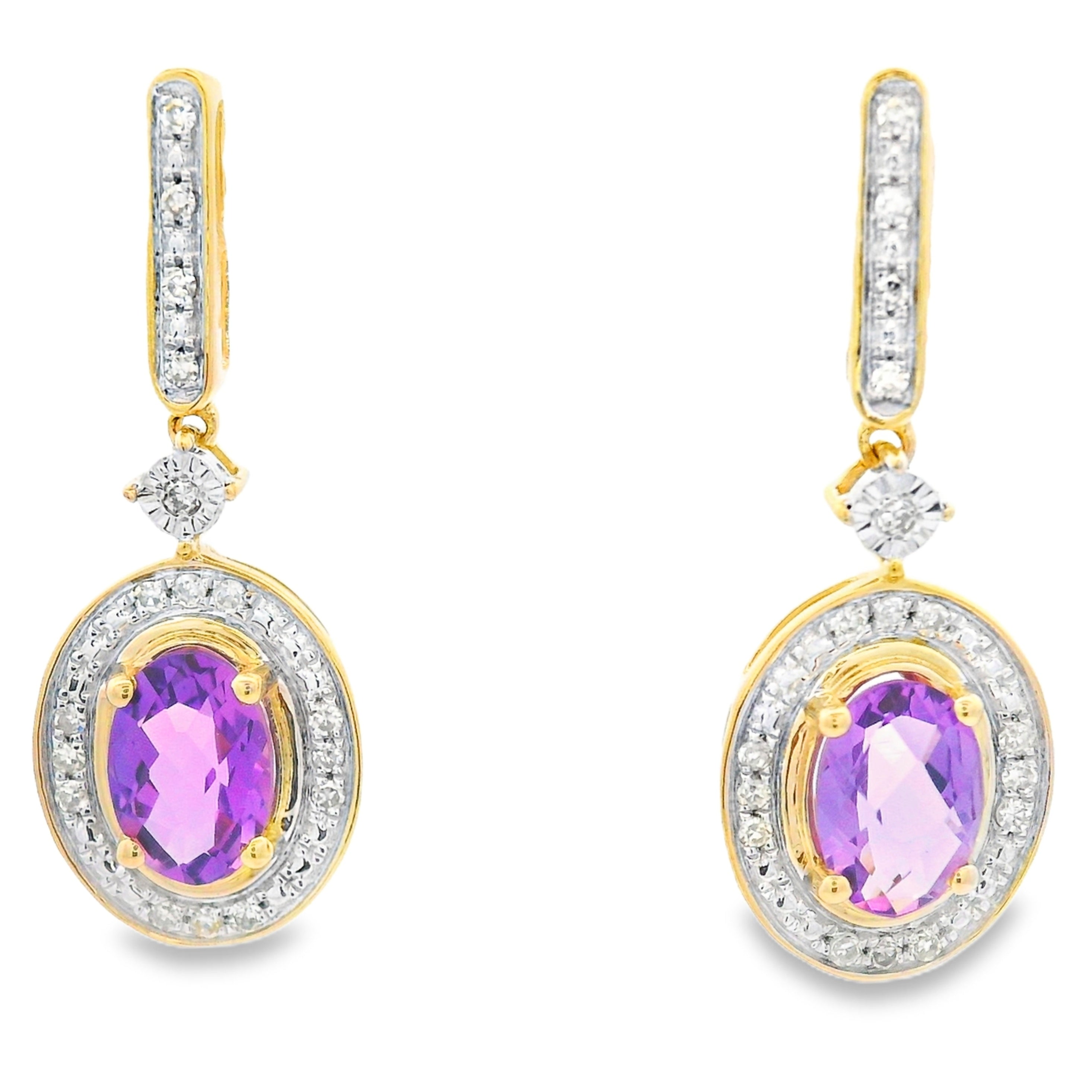 .93ct Amethyst Diamond Dangle Earrings 10KT Yellow Gold