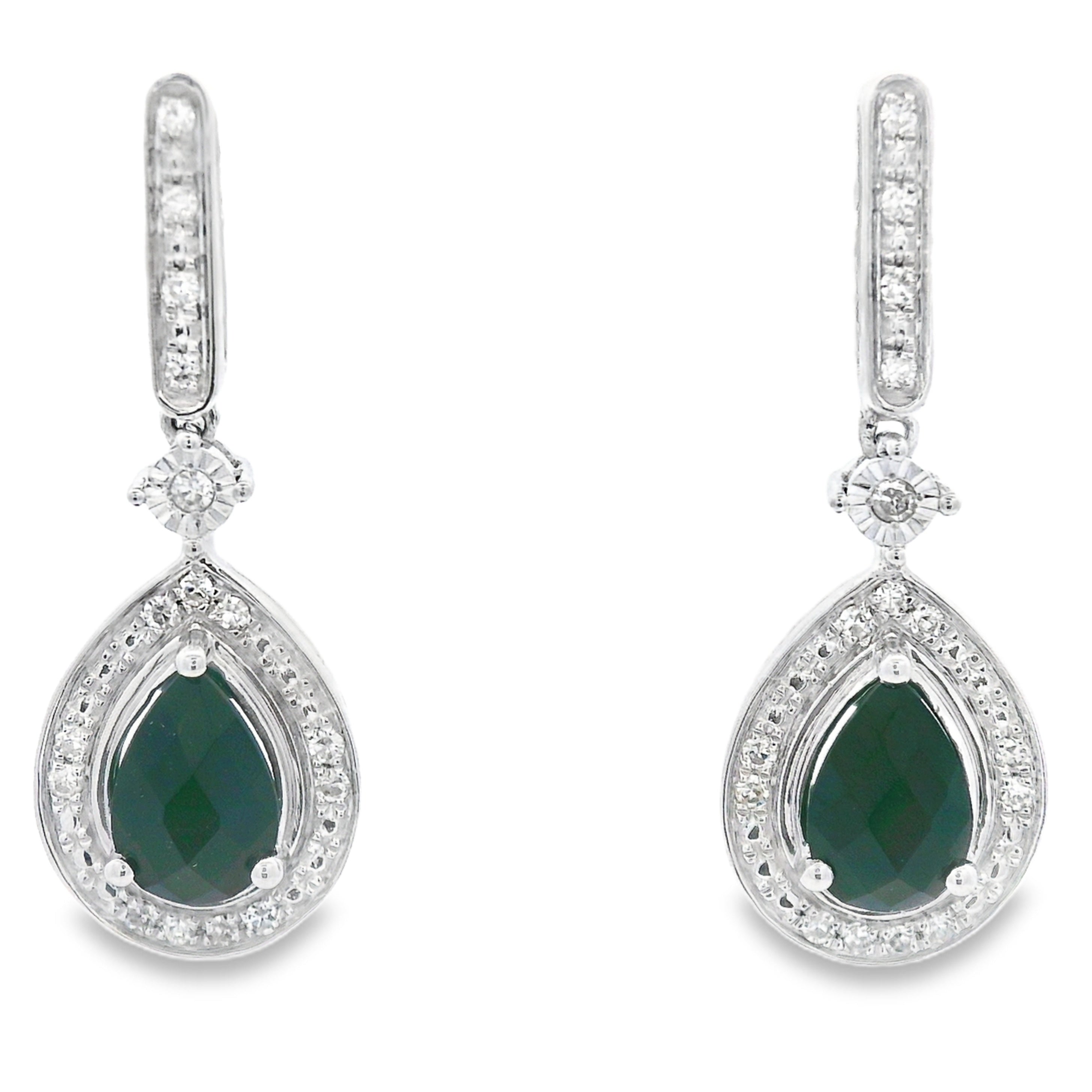 .84ct Onyx Diamond Dangle Earrings 10KT White Gold