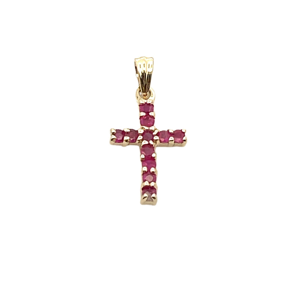 .21ct Ruby Cross Religious Pendant 10KT Yellow Gold