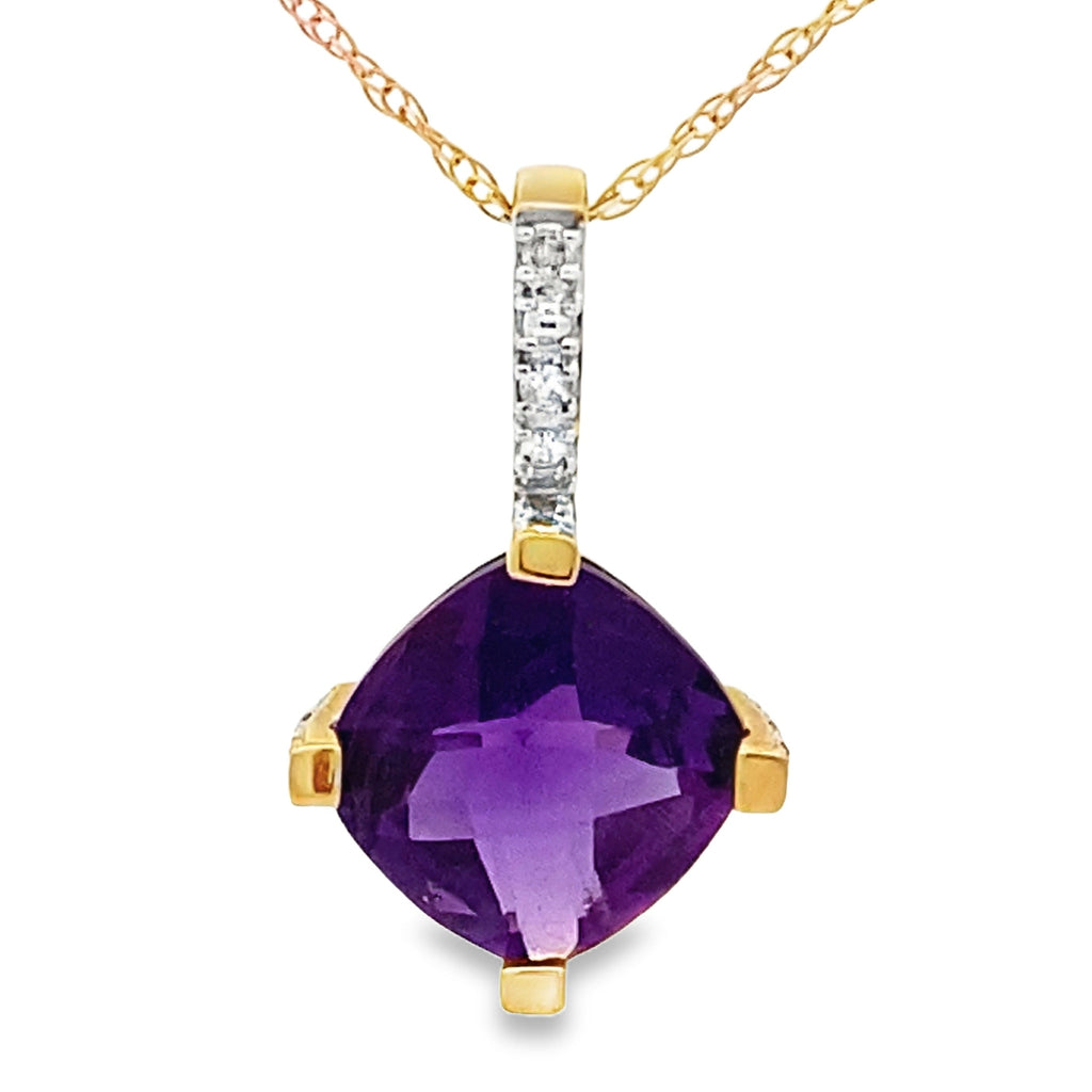 Amethyst Diamond Fashion Pendants 10KT Yellow Gold