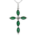 Emerald Diamond Cross Religious Pendant 10KT White Gold