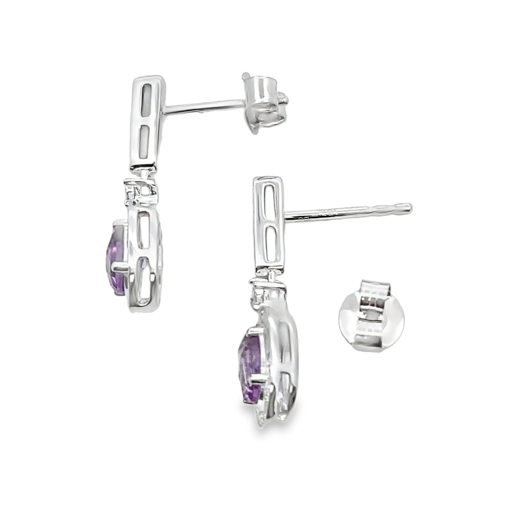 .93ct Amethyst Diamond Dangle Earrings 10KT White Gold