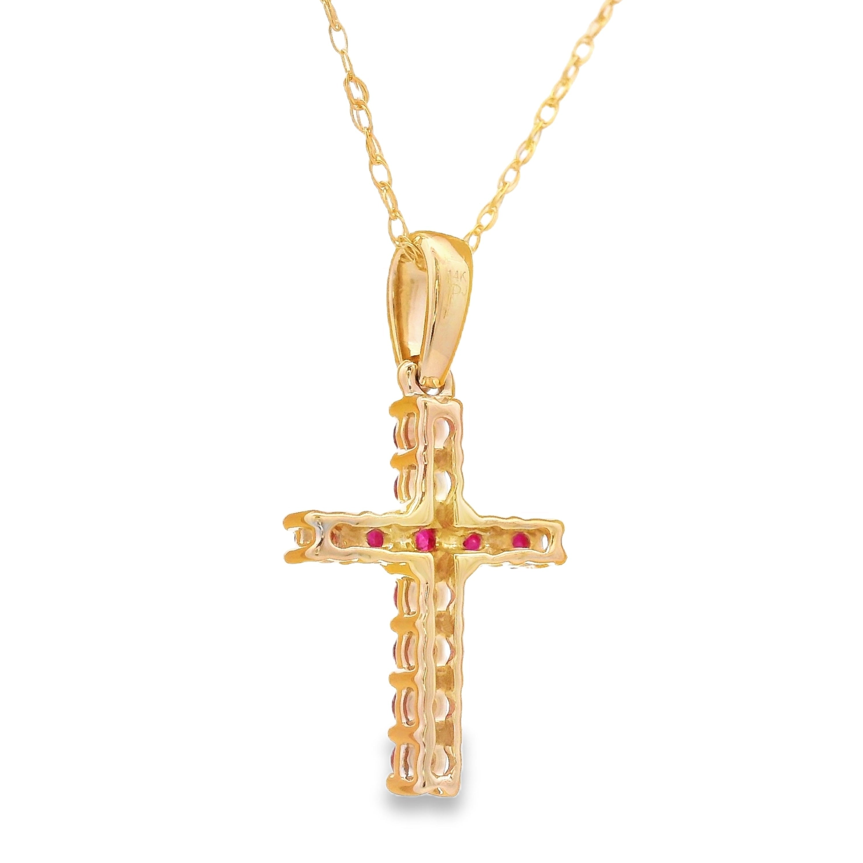 .29ct Ruby Cross Religious Pendant 14KT Yellow Gold