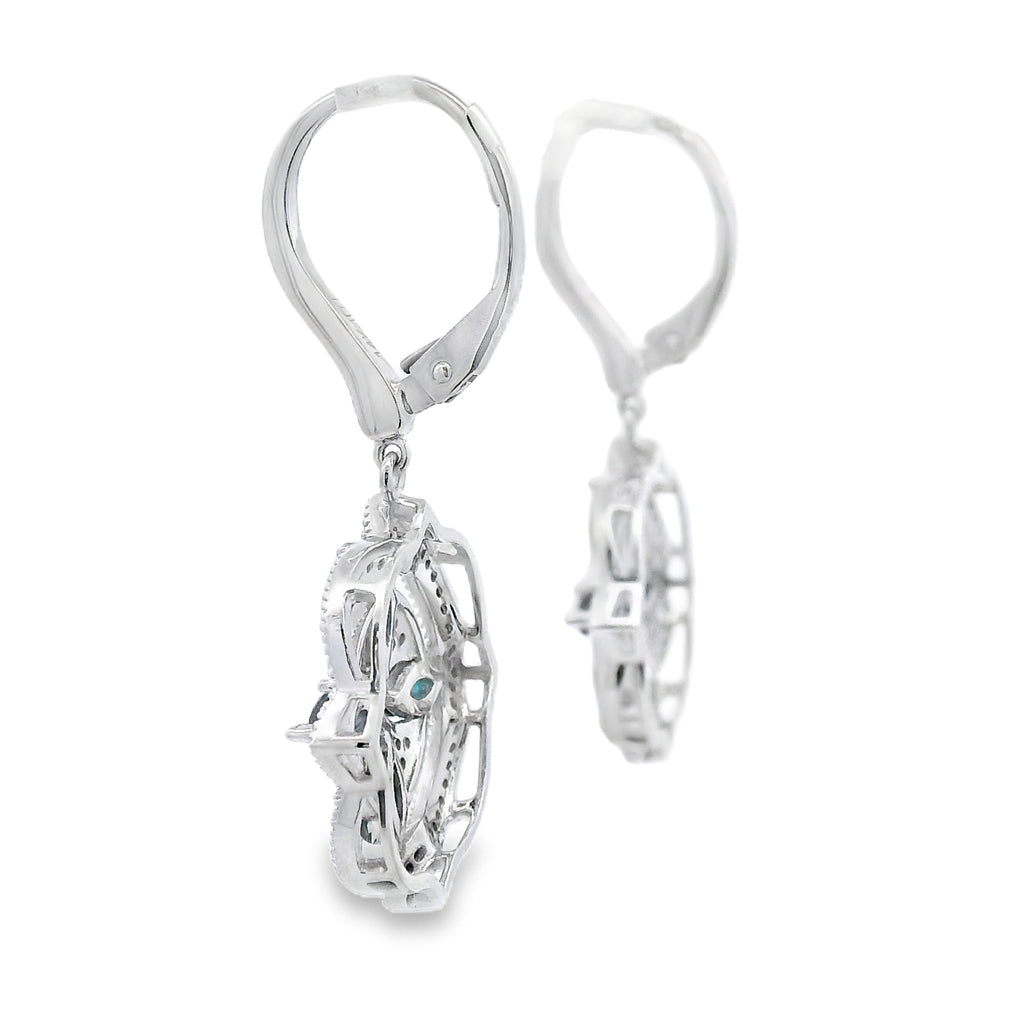 2.04ct Sapphire Diamond Dangle Earrings 14KT White Gold