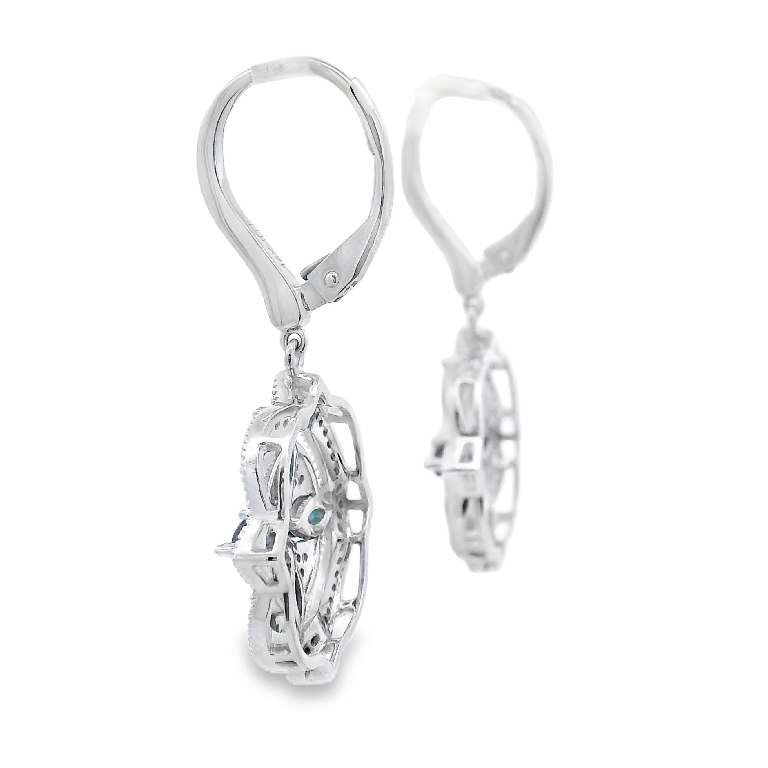 2.04ct Sapphire Diamond Dangle Earrings 14KT White Gold