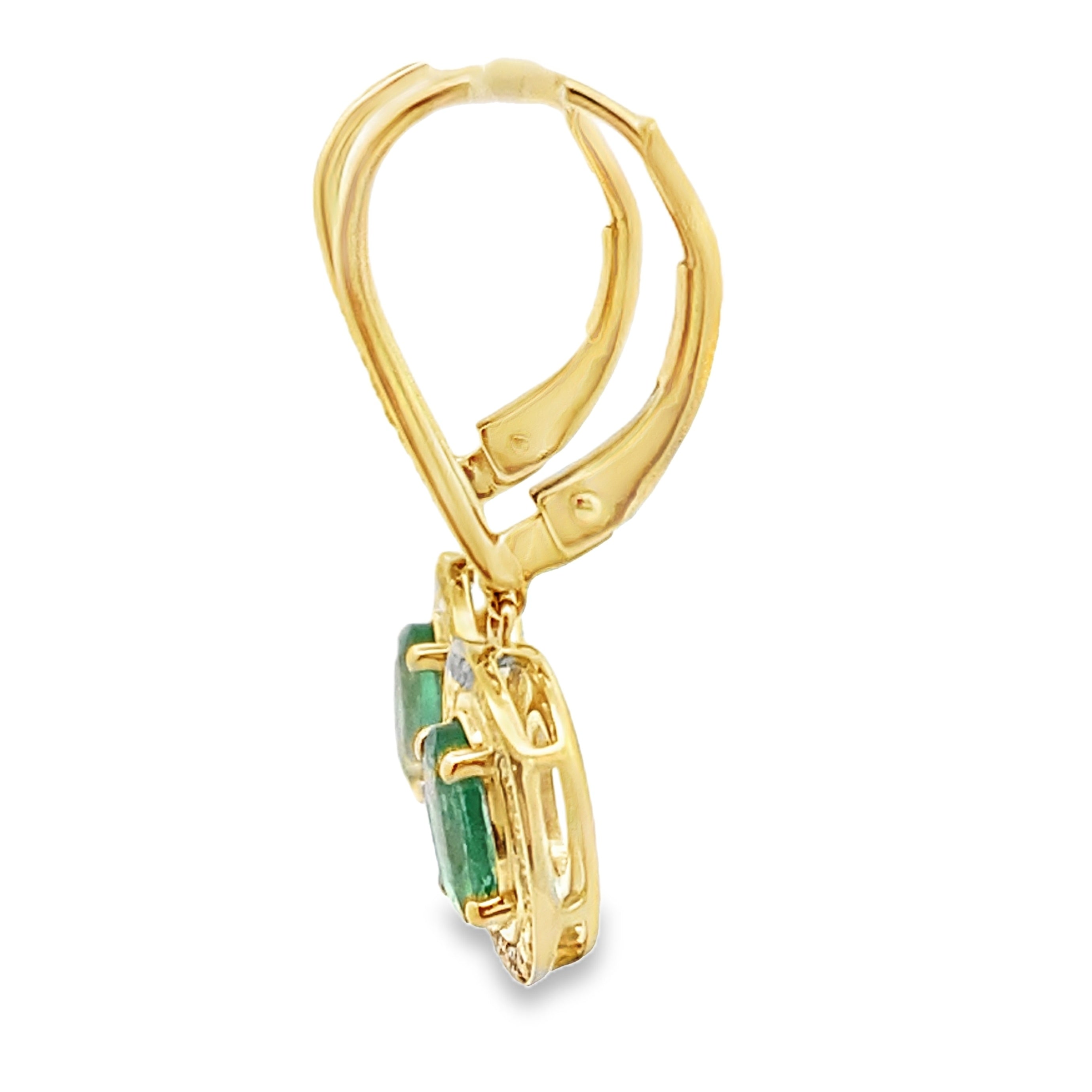 .90ct Emerald Diamond Dangle Earrings 10KT Yellow Gold