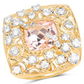 14K Yellow Gold Plated 3.33 Carat Synthartic Morganite and White Topaz .925 Sterling Silver Ring