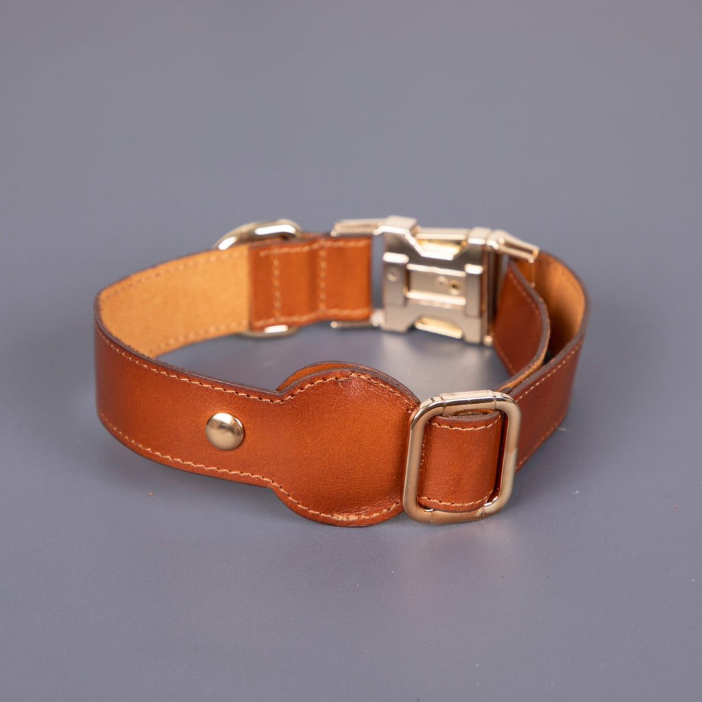 Charlotte Handcrafted Calfskin Leather Dog Collar - Compatible with AirTag