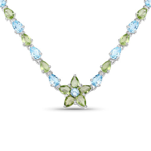 29.48 Carat Genuine Blue Topaz and Peridot .925 Sterling Silver Necklace