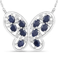 2.16 Carat Genuine Blue Sapphire and White Zircon .925 Sterling Silver Necklace
