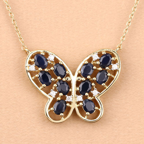 2.16 Carat Genuine Blue Sapphire and White Zircon .925 Sterling Silver Necklace