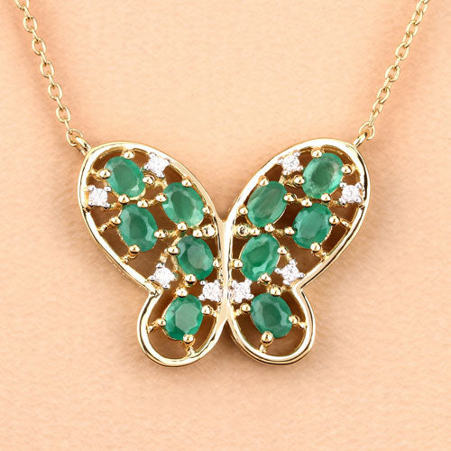1.56 Carat Genuine Emerald and White Zircon .925 Sterling Silver Necklace