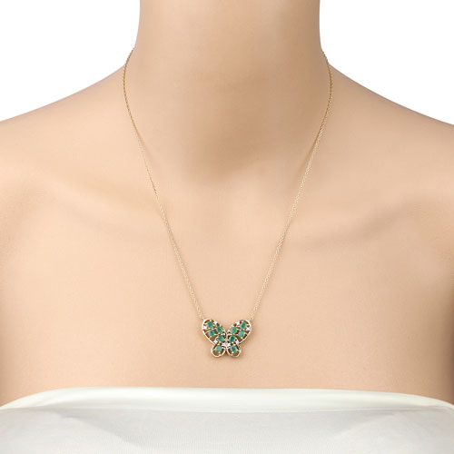 1.56 Carat Genuine Emerald and White Zircon .925 Sterling Silver Necklace