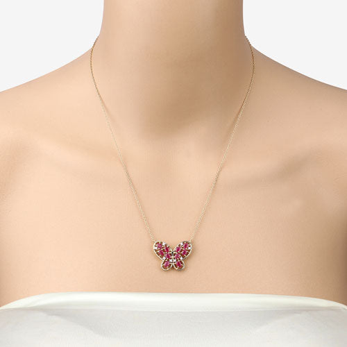 2.36 Carat Genuine Ruby and White Zircon .925 Sterling Silver Necklace