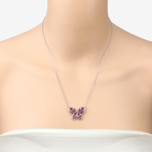 2.36 Carat Genuine Ruby and White Zircon .925 Sterling Silver Necklace