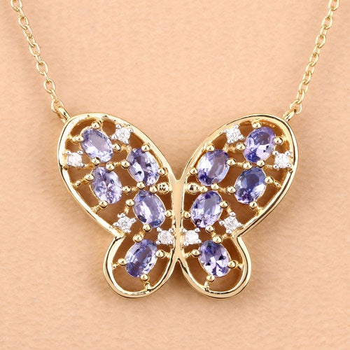 1.86 Carat Genuine Tanzanite and White Zircon .925 Sterling Silver Necklace