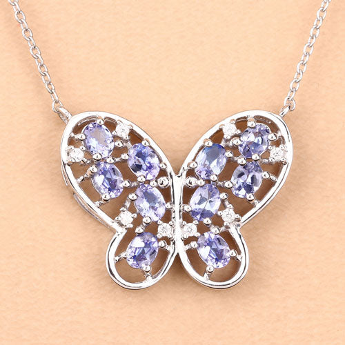 1.86 Carat Genuine Tanzanite and White Zircon .925 Sterling Silver Necklace